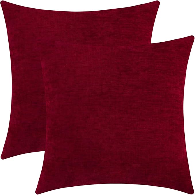 Santa Red Chenille Decorative Couch Throw Pillow Covers, Soft Cushion Cases for Home Livingroom Sofa Décor, Pack of 2, 18 x 18 Inches