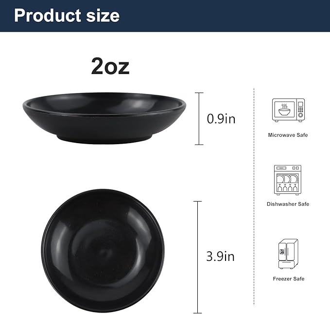 PYRMONT Wheat Straw Dipping Bowls, 2 Oz Soy Sauce Dish & Bowl, Small Dipping Sauce Bowls Set of 8, Mini Appetizer Plates for Side Dishes,Ketchup,BBQ, Party, Condiments Serving Bowl Set - Black