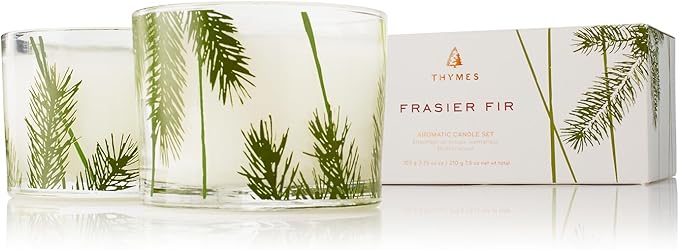 Thymes Frasier Fir Pine Needle Candle Set – Scented Candles with Notes of Crisp Siberian Fir, Cedarwood and Sandalwood - Seasonal Home Decor - Luxury Home Fragrance (Set of 2, 3.75 oz Each)