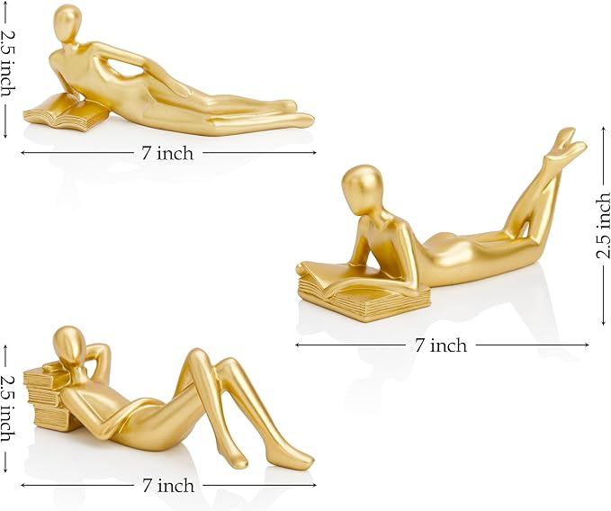 Reading Women Lying Down Figurine Gold Decor, Elegant Addition to Reading Nook, Small Gold Decor Fun Paperweight