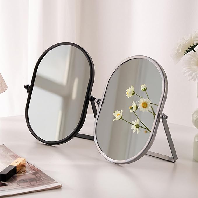 Metal Stand Adjustable Makeup Vanity Mirror Portable Black Desktop Mirror with 180° Rotation Desk Mirrors for Dressing Room,Bedroom, Bathroom,Tabletop