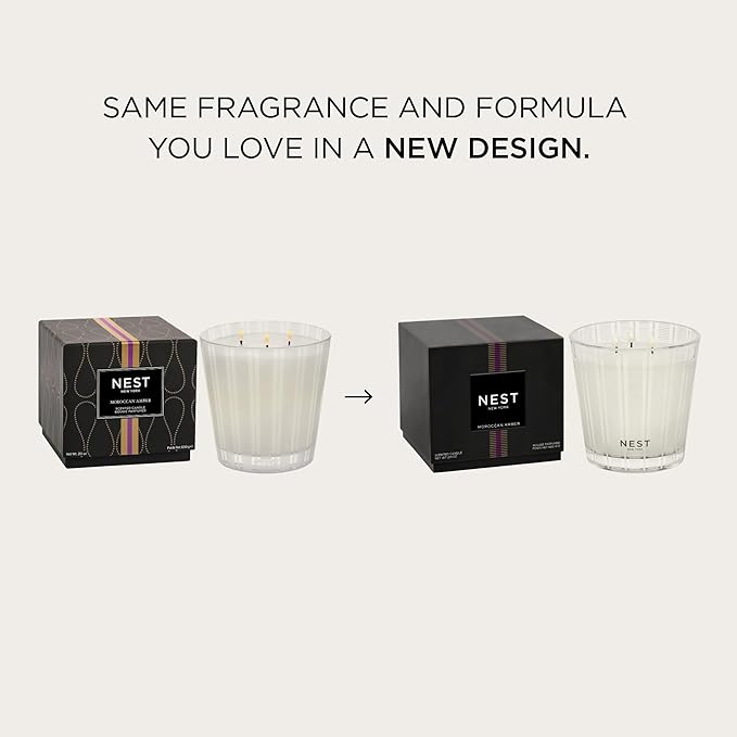 NEST New York Scented 3-Wick Candle, Moroccan Amber - 21.2 oz - Up to 100-Hour Burn Time - Reusable Glass Vessel
