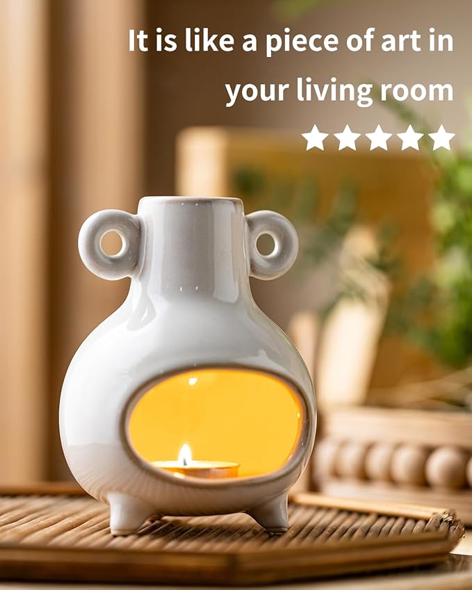 Mini Palo Santo Holder Burner, Ceramic Incense Holder for Sticks Sage Bundles Cone Incense, Chimenea Incense Dish for Yoga Meditation Home Decor, White