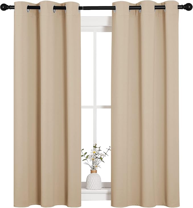 NICETOWN Room Darkening Draperies Window Curtain Panels, Thermal Insulated Grommet Room Darkening Curtains for Bedroom (Biscotti Beige, 2 Panels, W34 x L54 -inch)