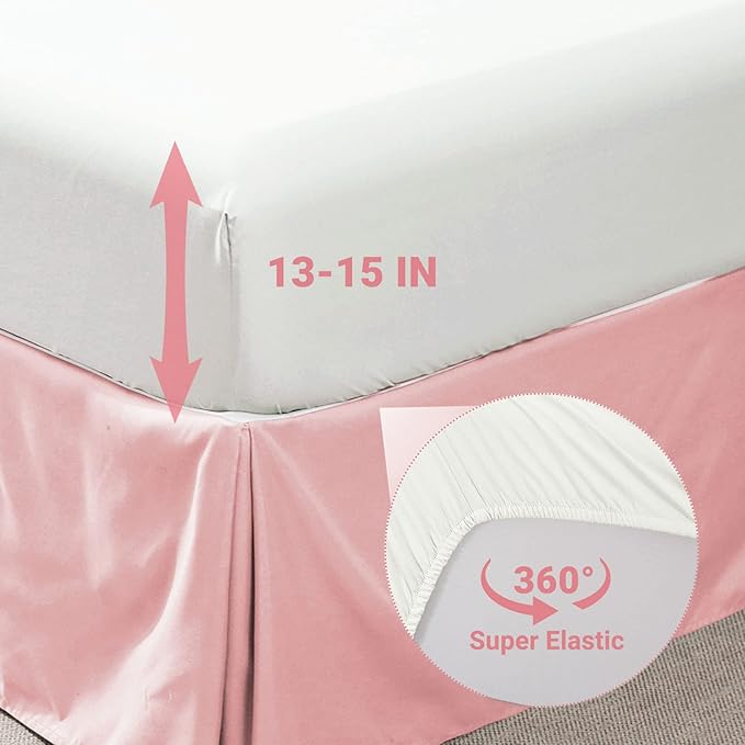 JOLLYVOGUE Pink/Ivory Cal King Size Comforter Sets 7 Pieces, Pintuck Bed in a Bag Comforter Set for Bedroom, Bedding Comforter Sets with Comforter, Sheets,Ruffled Shams & Pillowcases