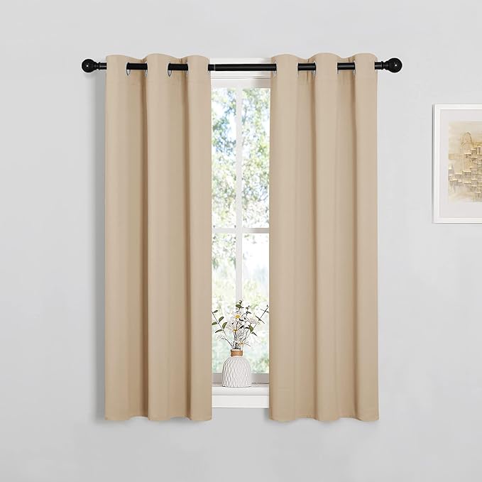 NICETOWN Room Darkening Curtain Panels for Living Room, Thermal Insulated Grommet Room Darkening Draperies/Drapes for Window (Biscotti Beige, 2 Panels, W29 x L45 -Inch)