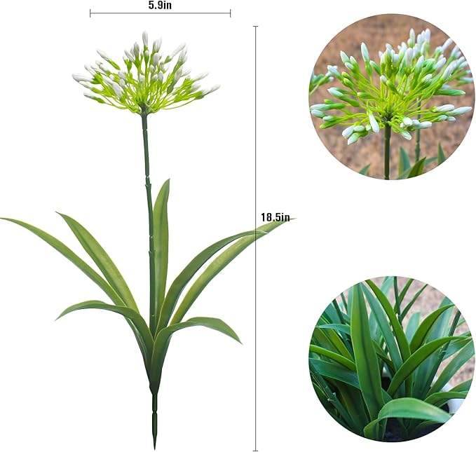 Faux Outdoor Flowers Realistic Artificial Plants 8 Bundles Agapanthus Plastic Flower Outside 18.9 in Fake Greenery Stems Green Flower for Pot Planter Decor Outside