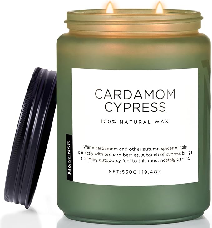 M&SENSE Spice Cardamom Cypress Large Soy Candles for Home Scented 2 Wick Large Soy Natural Candles 19.4oz 110 Hours Long Lasting Slow Burning, Christmas Holiday Woody Scented Winter Gifts