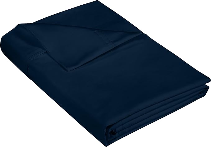 400 Thread Count 100% American Grown Cotton Navy Flat Sheet Only - Cooling Sheets - Luxury Sateen Weave - Full Size Flat Sheet Sold Separately - Super Soft Cotton Top Sheets (Full, Rivera Navy)