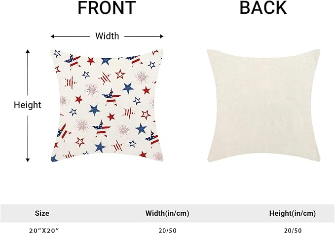 4th of July Pillow Covers 20 x 20 Inch, White Red Blue Patriotic Stripe Star Decor Throw Pillows for Couch Bed, American Flag Independence Day Decorative Pillowcase Linen Cushion Cover Set of 2