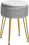 IBUYKE Velvet Storage Footrest Stool Ottoman, Makeup Vanity Stool Side Table with Golden Steel Legs Removable Cover, Coffee Table Top Cover, Grey LG-20G
