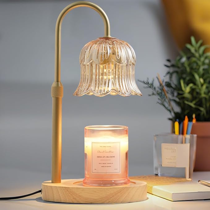 Candle Warmer Lamp with Timer: Adjustable Dimmable Height Adjustable - Flower Amber Shape Wax Lamp Jar Candles Modern Home Decor Table Lights - Bedroom Decor