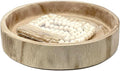 12.6" Wooden Round Hand-Carved Tray and A Wood Bead Tassel String Decorative Centerpiece Paulownia Real Wood Serving Trays Wedding Farmhouse Decoration,Natural