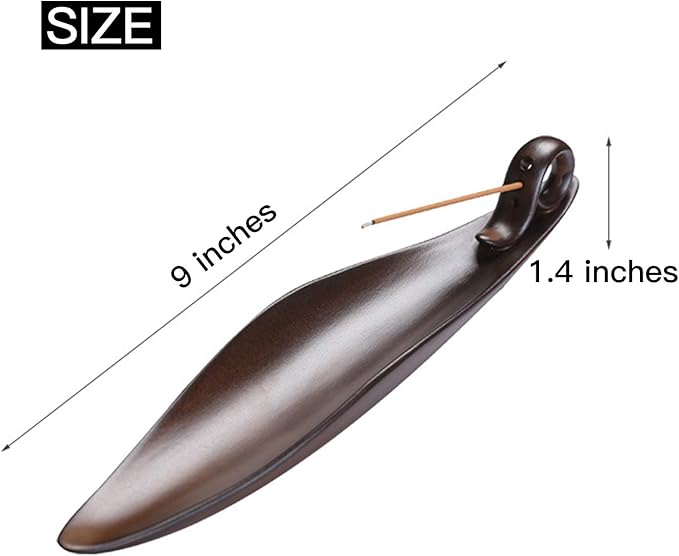9" Length Incense Stick Holder with 3 Holes, White Porcelain Incense Tray Ash Cather for Spa, Meditation Room, Yoga, Home, Office (Brown)