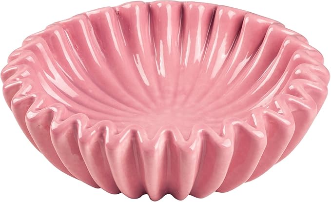 Small Ceramic Bowl Pink Decorative Bowl, Modern Home Decor Centerpiece 6 Inches Key Jewelry Ruffle Fluted Scalloped Bowl