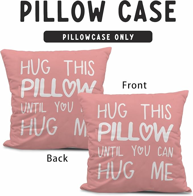 Sufamb Hug This Pillow Until You Can Hug Me Throw Pillow Covers Decor, 18'' x 18'' Pillow case, Boyfriend Girlfriend Birthday Gifts，Long Distance Relationships Gifts， Valentine's Day Gifts (Pink)