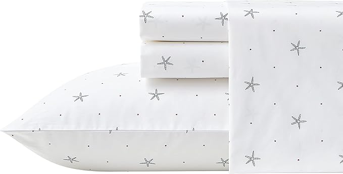 Nautica - Twin Sheets, Cotton Percale Bedding Set, Fully Elasticized, Ideal Dorm Essentials(Star Spangled Coastal Navy, Twin)
