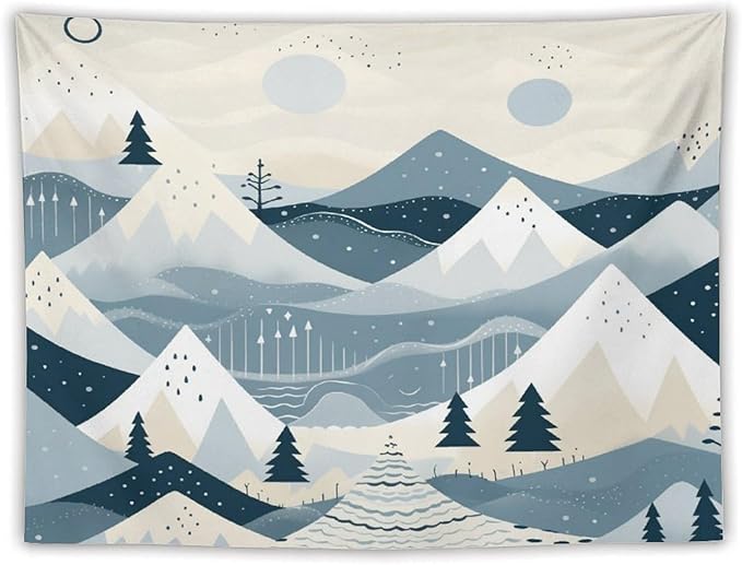 MaSiledy Snow Mountain Scandinavian Winter Wall Tapestries Hello Winter Holiday Tapestries for Bedroom Aesthetic Landscape Tapestry Wall Hanging for Bedroom Living Room Dorm 60"x80"