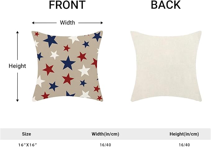 4th of July Pillow Covers 16 x 16 Inch, Red Blue White Patriotic Star Decor Throw Pillows for Couch, Vintage American Flag Independence Day Decorative Pillowcase Linen Cushion Cover Set of 2
