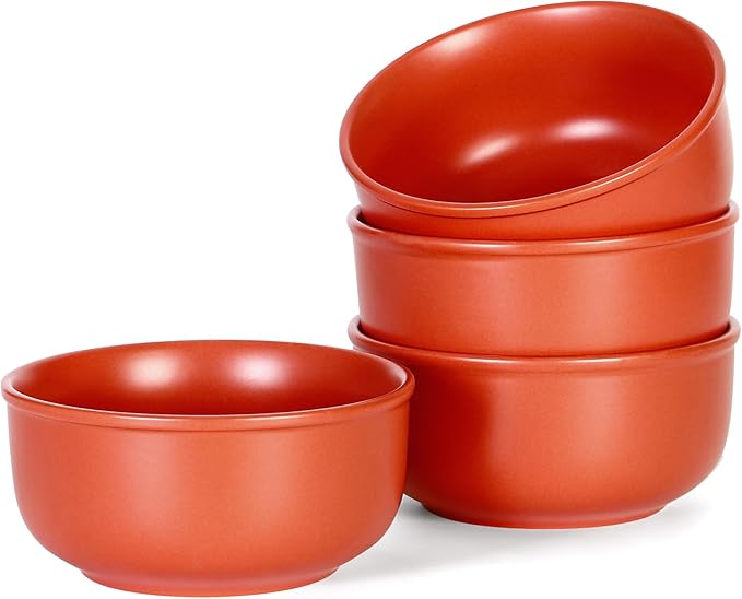 GZG 6-Inch Ceramic Cereal Bowls Set of 4, Rustic Matte Glazed Stoneware Bowls for Cereal, Soup, Salad & Snacks, 30 oz Capacity, Microwave & Dishwasher Safe(Terracotta Blush)