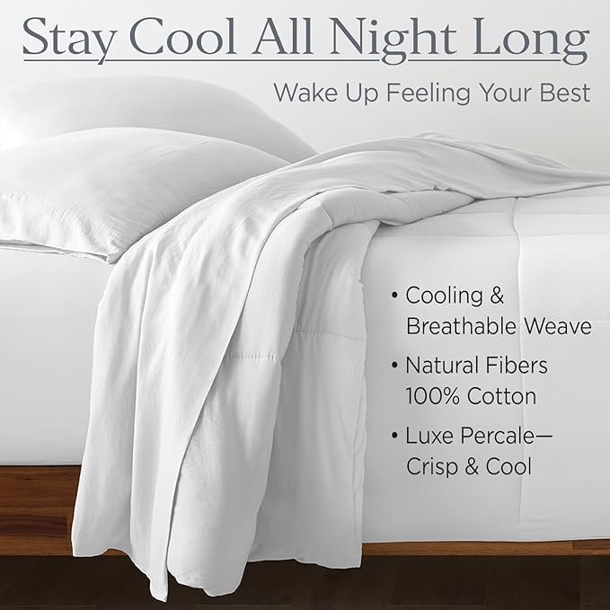Ella Jayne Percale Sheets Full (4 Pieces) Permium 100% Cotton Percale TC300, Hotel Luxury Collection, Deep Pockets and Cooling Cotton Percale Sheets Full (White)