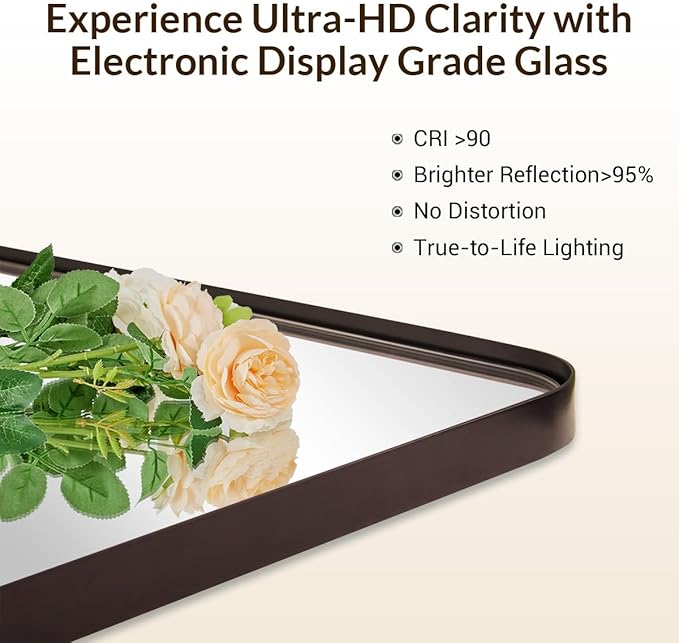 ANDY STAR Wall Mirror for Bathroom, 22" X 30" Bronze Bathroom Mirror with Stainless Steel Metal Frame Rounded Corner 1’’ Deep Set Design