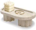 Natural Travertine Marble Oval Tray with 2 Legs, Vanity Decorative Tray for Perfume, Candles, Jewelry Dish,Countertop Storage Organizer for Home Decor (Beige)