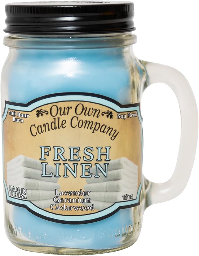 Our Own Candle Company, Fresh Linen Scented Mason Jar Candle, 100 Hour Burn Time,13 Ounces