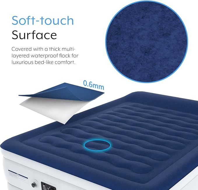 Active Era Luxury Queen, High Air Mattress with Built in Pump and Raised Pillow - Elevated Double, with Structured I-Beam Technology, Height 22" Tall Air Bed Queen Size