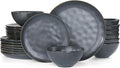 Famiware Dinnerware Sets for 6, Ocean Round 18-Piece Kitchen Plates and Bowls Sets, Microwave and Dishwasher Safe, Scratch Resistant, Matte Black