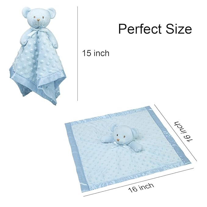 Pro Goleem Teddy Bear Lovey Baby Security Blanket for Boys and Girls Unisex Soft Lovie Baby Gifts for Newborn Toddler Snuggle Toy Stuffed Animal Blue 16 Inch