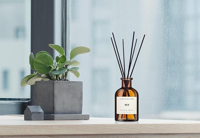 WEALD TRIBE Reed Diffuser Set for Bathroom Air Fresheners, Oil Diffuser Sticks with Flower | Lemongrass Scent 4.0 fl oz Home Fragrance with Sticks Defusers | House Bedroom Office Shelf Decor