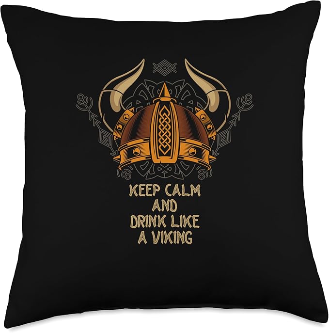 Witty Nordic Beer Lover Norwegian Scandinavian Keep Calm and Drink Like a Viking Funny Norse Humor Valhalla Throw Pillow, 18x18, Multicolor
