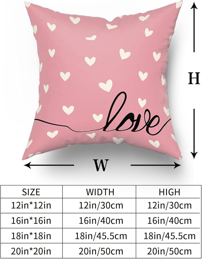 Giwawa Valentines Day Pillow Covers Set of 2 Pink Love Hearts Throw Pillowcases Romantic Double Sided Decorative Cotton Square Cushion Covers 20x20inch for Sofa Couch Bedding Wedding Anniversary