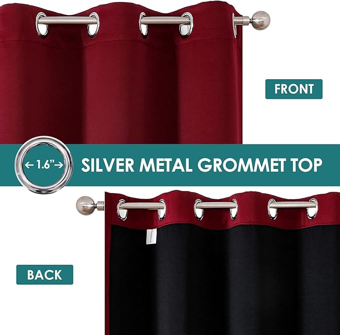 ChrisDowa 100% Blackout Curtains 102 inch Long for Bedroom with Black Liner, 2 Thick Layers Total Blackout Thermal Insulated Grommet Window Curtains 2 Panels Set (Burgundy, 52 x 102 Inch)