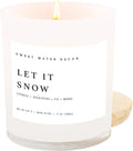 Sweet Water Decor Let it Snow Christmas Scented Candles - Christmas Stocking Stuffers Soy Candles with Cypress Scent - Christmas Candles with 50 Hours Burn Time - 11Oz Wood Lid White Jar Wax Candles