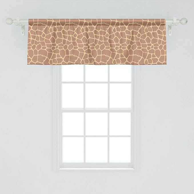 Lunarable Savannah Window Valance Pack of 2, Ikat Style Inspired Coffee Tones of Giraffe Skin Animal Print Pattern, Rod Pocket Curtain Valances for Kitchen Bedroom, 54" X 18", Beige