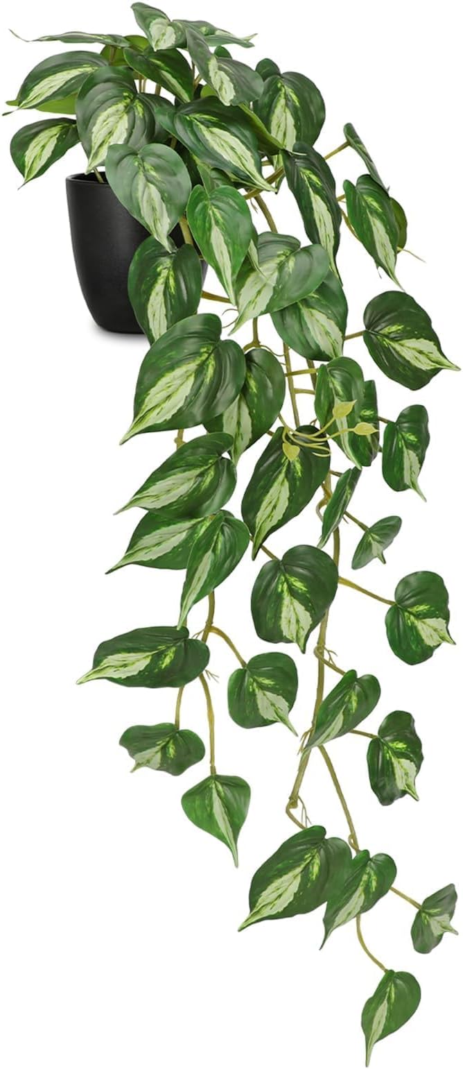 Artificial Pothos Ivy Plant with Pot Artificial Light Green Leaves Featuring for Home Shelf Decor Indoor Silk Artificial Plant Large