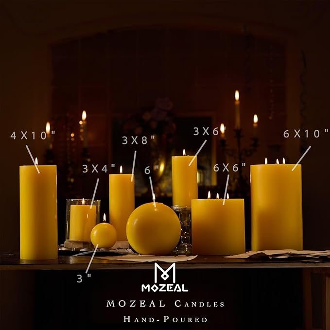 MOZEAL Hand-Poured, 6 Inch Yellow Large Round Ball Candles - Elegant Yellow Round Pillar Candles, Dripless, Unscented, Smokeless, Ideal for Spring and Summer Parties.