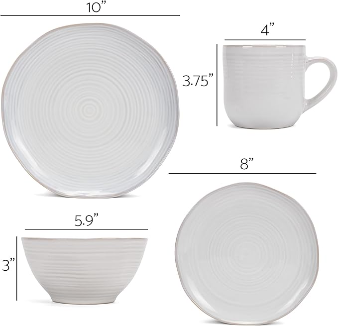Elanze Designs Reactive Glaze Farmhouse Rustic Boho Ceramic Stoneware Dinnerware 16 Piece Plate Bowl Mug Dish Set - Service for 4, Classic White