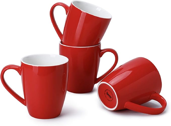 Sweese Porcelain Coffee Mugs - 16 Ounce (Top to the Rim) for Coffee, Latte, Tea, Cocoa, Set of 4, Red