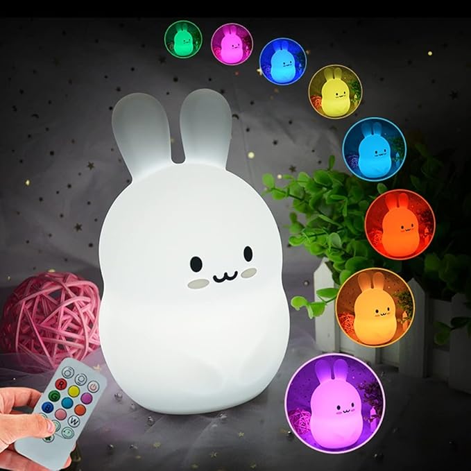 Rabbit Night Lights for Kids, Babies Nursery Lamp, Kids lamp, Child Bedroom Bedside Lamp, Changeable Brightness & Color Children's Table Night-Lights, Holiday Gifts, Child Gift - Medium
