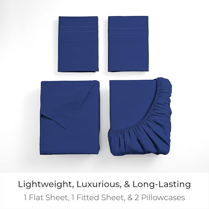 Mellanni Queen Sheets Set - 4 PC Iconic Collection Bedding - Hotel Luxury, Extra Soft, Cooling Bed Sheets - Wrinkle, Fade, Stain Resistant (Queen, Royal Blue)