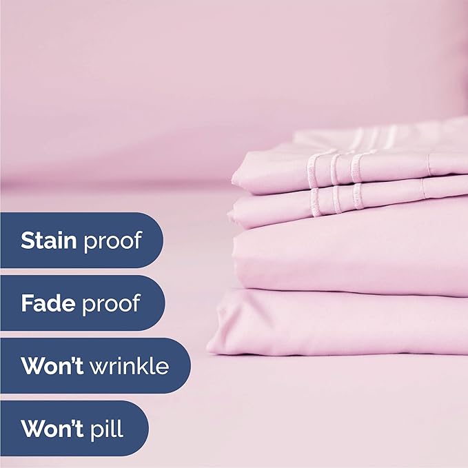 Queen Size 4 Piece Sheet Set - Comfy Breathable & Cooling Bed Sheets Set - Hotel Luxury Bedding for Women, Men, Kids, Teens, Boys & Girls - Deep Pockets, Soft and Wrinkle Free - Oeko-Tex - Light Pink