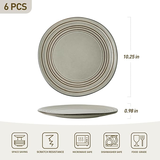 famiware Dinner Plates, 8 Inch Small Plate Set for 6, Dessert Appetizer Speckled Hand-made Ceramic Salad Plates, Microwave & Dishwasher Safe, Scratch Resistant, Twilight Series, Terre-verte