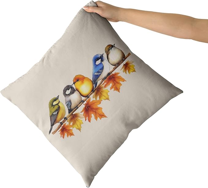 Giwawa Colorful Fall Birds Pillow Covers Pack of 2 20x20 Inch Autumn Thanksgiving Maple Leaf Branch Decorative Throw Pillow Cases Cotton Soft Cushion Covers for Sofa Couch Season Patio Car