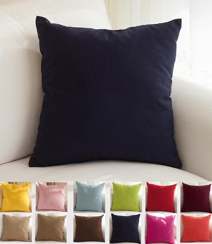 TangDepot Handmade Decorative Solid 100% Cotton Canvas Throw Pillow Covers/Pillow Shams, (16"x16", Dark Navy)