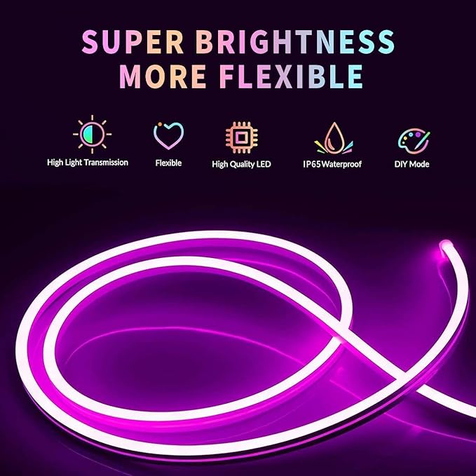 L8star Neon Strip Lights, 32.8ft/10m LED Neon Rope Lights with Remote APP Control IP65 Waterproof Flexible Neon LED Strip Lights 24V RGB LED Neon Lights for Bedroom Indoors Outdoors Decor