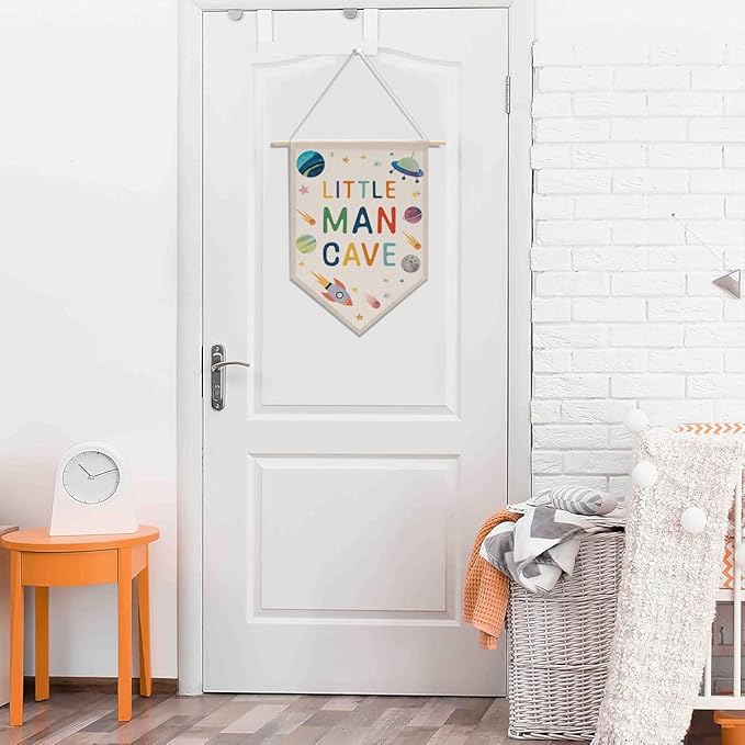 Nursery Decor Boys Room Decor Little Man Cave Sign for Boys Canvas Hanging Pennant Flag Banner Wall Sign Decor Gift for Nursery Bedroom Playroom Game Room Front Door