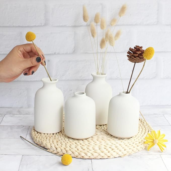 YANLING 6 Pack White Vase Small Ceramic Vases for Decor, White Vases for Flowers Boho Home Decor, Pampas Grass Dried Flowers Vases